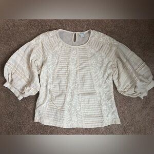 Sundance Blouse off white puff sleeve floral peasant top size medium